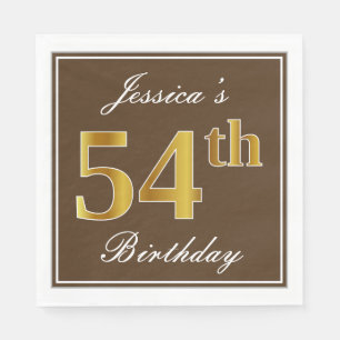 Serviette En Papier Elégant Brown, Faux Gold 54ème anniversaire + Nom