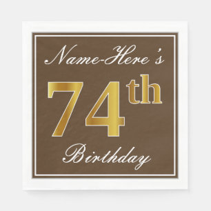 Serviette En Papier Elégant Brown, Faux Gold 74ème anniversaire + Nom