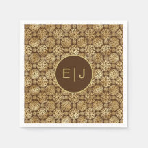 Élégant Brown & Or Dahlias Motif Monogramme