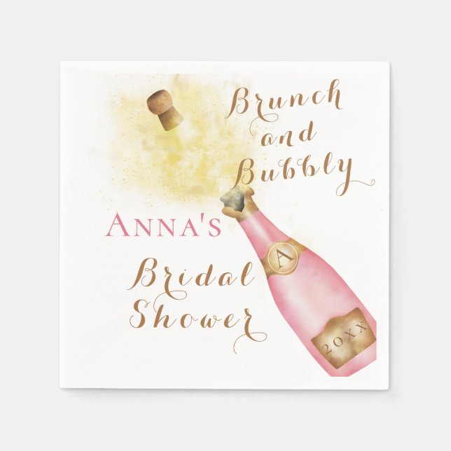 Serviette En Papier Elégant Brunch et Fête des mariées Bubbly (Devant)