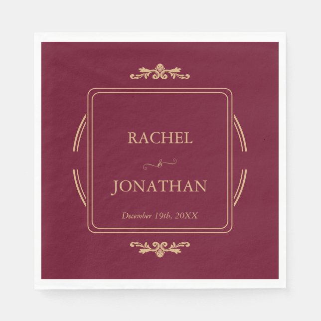 Serviette En Papier Elégant Burgundy Gold Formal Mariage Papier Napkin (Devant)