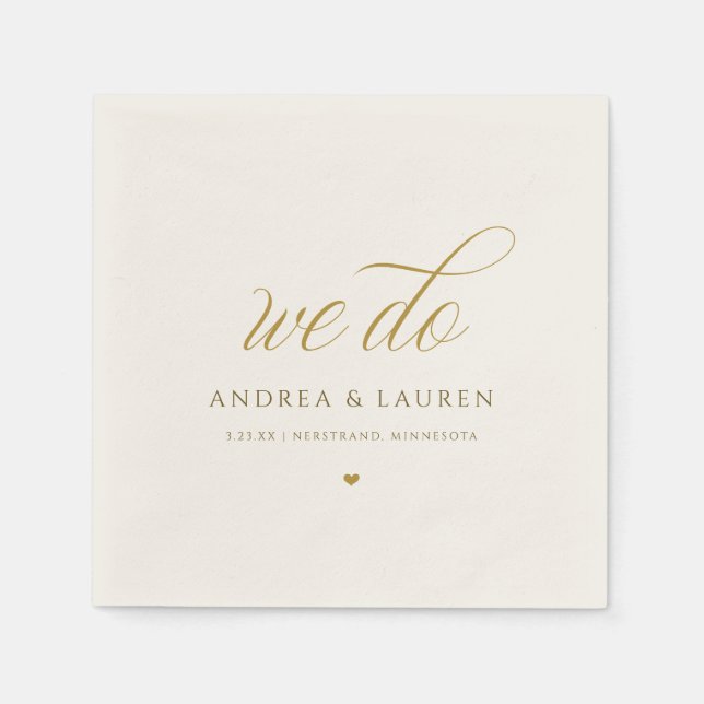 Serviette En Papier Élégant Calligraphie crème Mariage or (Devant)