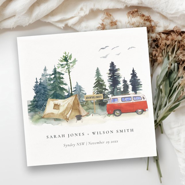 Serviette En Papier Élégant Camping Aquarelle Pine Mariage (Créateur téléchargé)