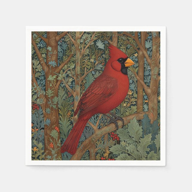 Serviette En Papier Elégant cardinal rétro Art Nouveau rouge oiseau (Devant)