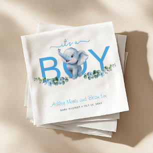 Serviette En Papier Elégant C'est un garçon Eléphant Baby shower Bleu