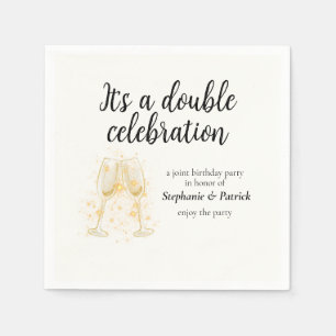 Serviette En Papier Élégant Champagne Double Célébration