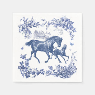 Serviette En Papier Élégant Cheval Blanc Bleu Vintage Floral