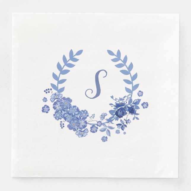 Serviette En Papier Élégant Chic Blue Floral moderne Shabby (Devant)