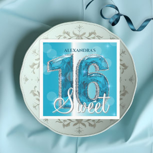 Serviette En Papier Elégant Chic Glam Blue Sapphire Gemstone Sweet 16