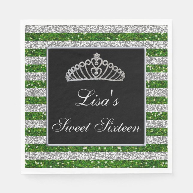 Serviette En Papier Elégant Chic Green Parties scintillant en argent T (Devant)
