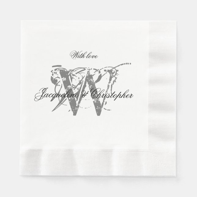 Serviette En Papier Élégant Chic Mariage Monogramme Noms Livre blanc (Devant)