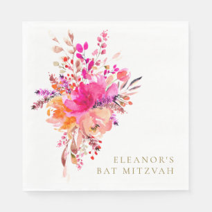 Serviette En Papier Élégant Chic Rose Floral Bat mitzvah Personnalisé