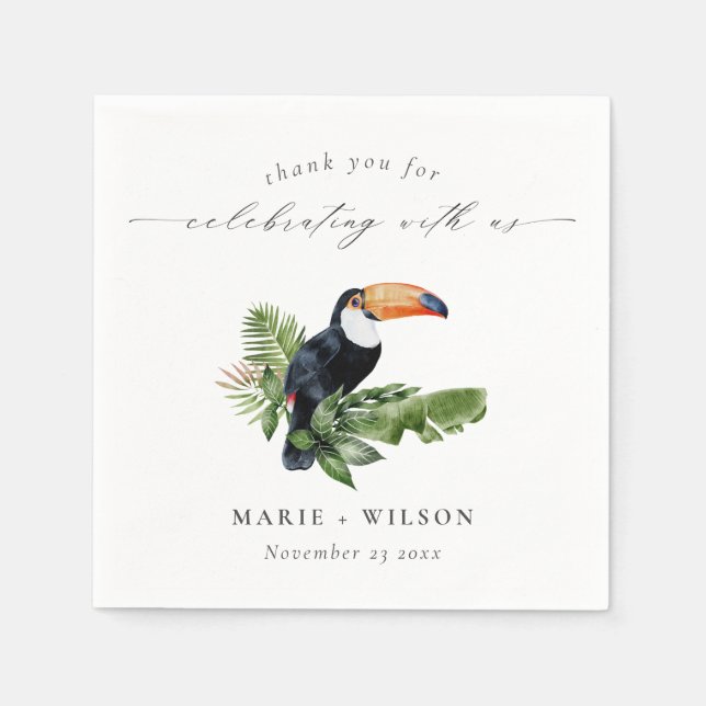 Serviette En Papier Élégant Chic Tropical Rainforest Mariage Toucan (Devant)