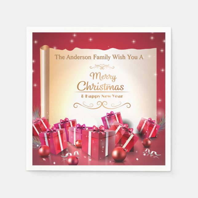Serviette En Papier Elegant Christmas Gift Boxes Red Silver Holiday (Devant)