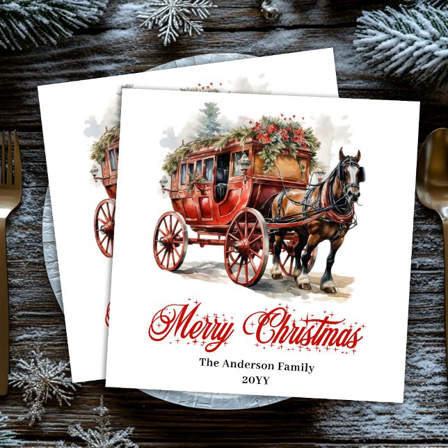 Serviette En Papier Elegant Christmas scene napkin red green lettering (Elegant Christmas scene napkin red green lettering

)