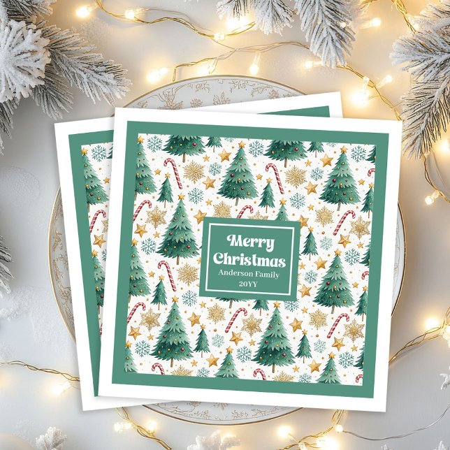 Serviette En Papier Elegant Christmas Trees Red Green Holiday Napkins (Elegant Christmas Trees Red Green Holiday Napkins)
