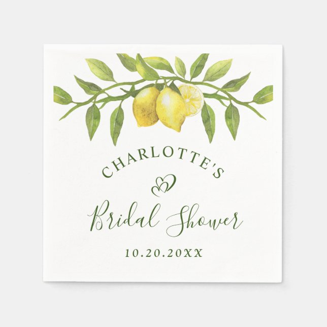 Serviette En Papier Elégant citrons aquarelle FÊTE DES MARIÉES verte (Devant)