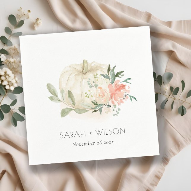 Serviette En Papier Élégant Citrouille blanc doux Mariage floral (Créateur téléchargé)