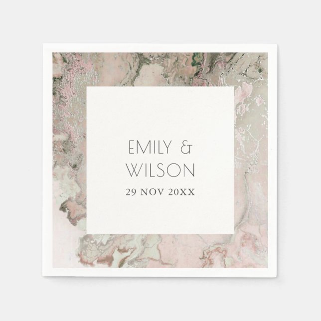 SERVIETTE EN PAPIER ÉLÉGANT CLASSÉ ROSE DUSKY ROSE OR AGATE MARIAGE (Devant)