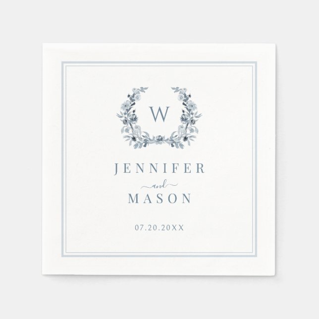 Serviette En Papier Élégant classique Bleu clair Boho Monogram Mariage (Devant)