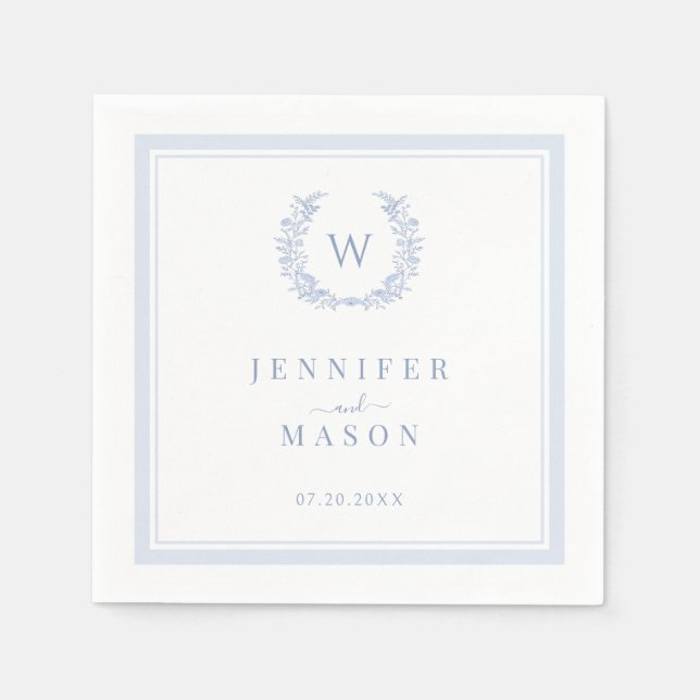 Serviette En Papier Élégant classique Bleu clair Boho Monogram Mariage (Devant)