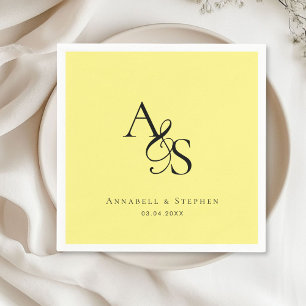 Serviette En Papier Élégant, Classique, Monogramme, Jaune, Mariage