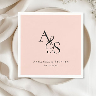 Serviette En Papier Élégant, Classique, Monogramme, Rose-Bleu, Mariage