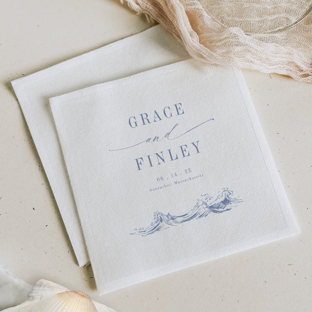 Serviette En Papier Elegant Coastal Chic Blue Wedding (Créateur téléchargé)