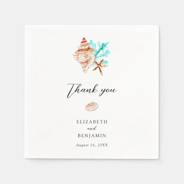 Serviette En Papier Elegant Coastal Seashell Minimal Beach Wedding (Devant)