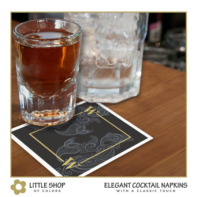 Serviette En Papier Élégant cocktail de soirée gris noir à motifs pais (Créateur téléchargé)
