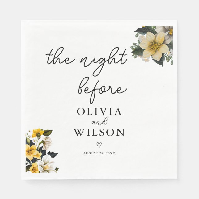 Serviette En Papier Elégant Cocktail Mariage blanc et jaune (Devant)