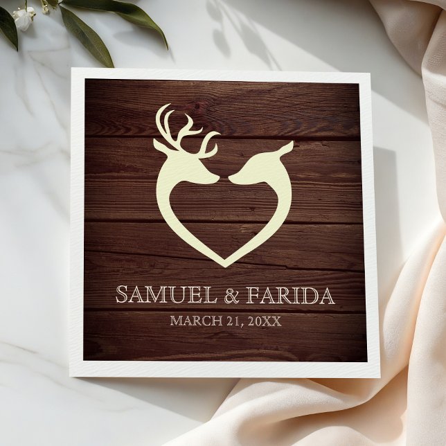 Serviette En Papier Elégant Coeur de Cerf Mariage de Bois Rustique (Créateur téléchargé)