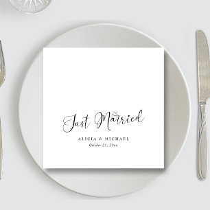Serviette En Papier Elégant Coeur "juste marié" - Mariage blanc