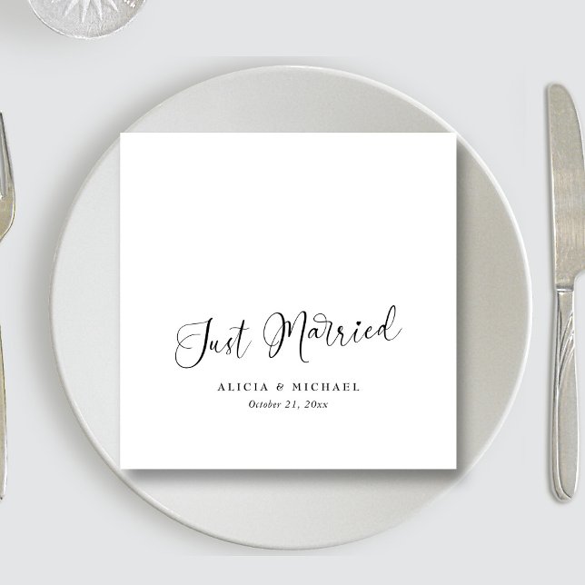 Serviette En Papier Elégant Coeur "juste marié" - Mariage blanc ( Elegant 'Just Married' Heart - White Wedding Napkins)