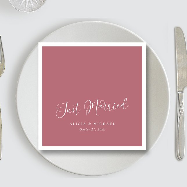 Serviette En Papier Elégant Coeur "Juste Marié" - Mariage Rose Or (Elegant 'Just Married' Heart - Rose Gold Wedding Napkins)