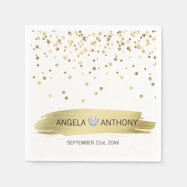 Serviette En Papier Elégant Coeur Personnalisé Blanc Mariage Confetti  (Devant)