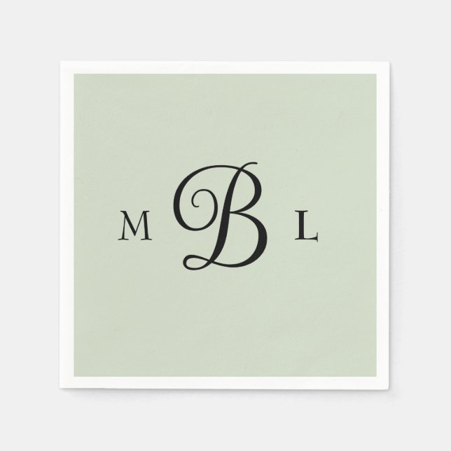 Serviette En Papier Elégant Combo Police Monogram Sage Mariage Cocktai (Devant)
