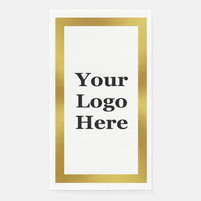 Serviette En Papier Élégant commerce blanc et or Votre logo ici (Devant)