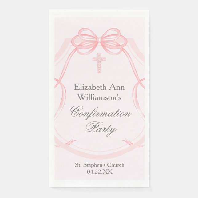 Serviette En Papier Elegant Confirmation Party Pink Bow Ribbon Custom (Devant)