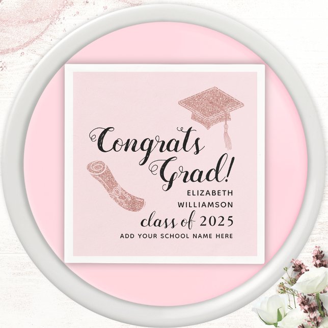 Serviette En Papier Élégant Congrès Classe de fin d'études 2025 Pink G (Créateur téléchargé)