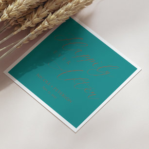 Serviette En Papier Élégant Cooper Script Mariage Turquoise serviettes