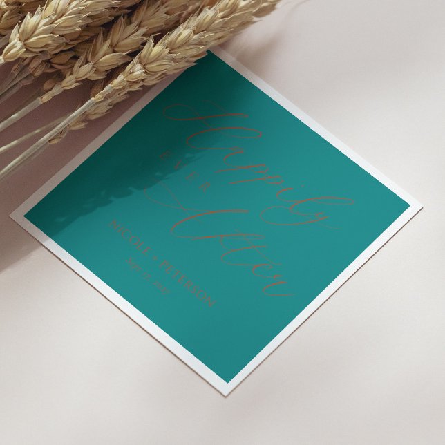Serviette En Papier Élégant Cooper Script Mariage Turquoise serviettes (Personalized Elegant Cooper Script Teal Wedding Napkins)