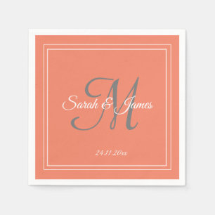 Serviette En Papier Elégant Coral Blanc Monogramme Mariage Papier Napk