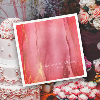 Serviette En Papier Élégant Coral rose Mariage Abstrait