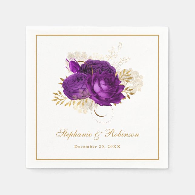 Serviette En Papier Elégant couleur violet aquarelle Mariage floral (Devant)
