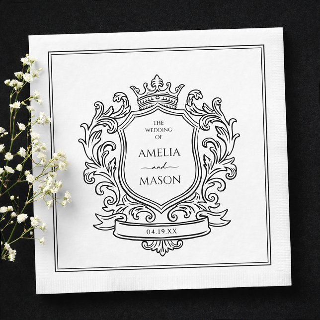 Serviette En Papier Elegant Crest Black and White Paper Wedding (Elegant Crest Black and White Paper Wedding Napkins)