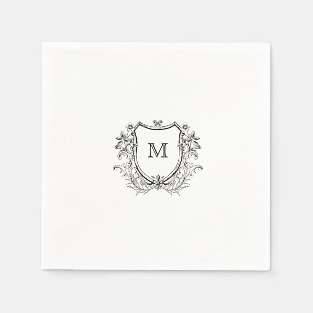 Serviette En Papier Élégant Crest Monogram Mariage Napkin (Devant)