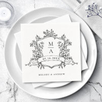 Élégant Crest Monogrammes Mariage noir et blanc