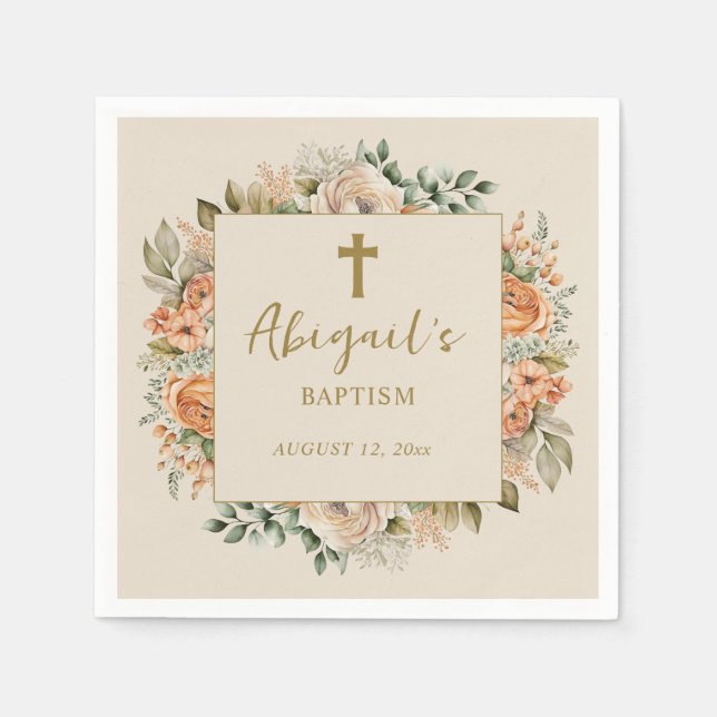 Serviette En Papier Elégant Crochet Crochet Floral Baby Girl Baptism (Devant)