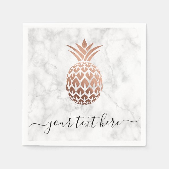 Serviette En Papier Élégant cuivre rose or blanc marbre ananas (Devant)